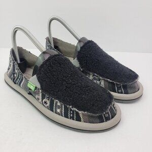 Sanuk Donna Sherpa Blanket Womens Size 7 Gray Black Slip On Surger Shoes 1094450